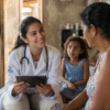 Médica atendendo com IA em comunidade Brasileira