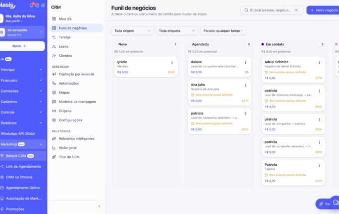 Belasis integra CRM à plataforma e leva funil de vendas a salões e clínicas